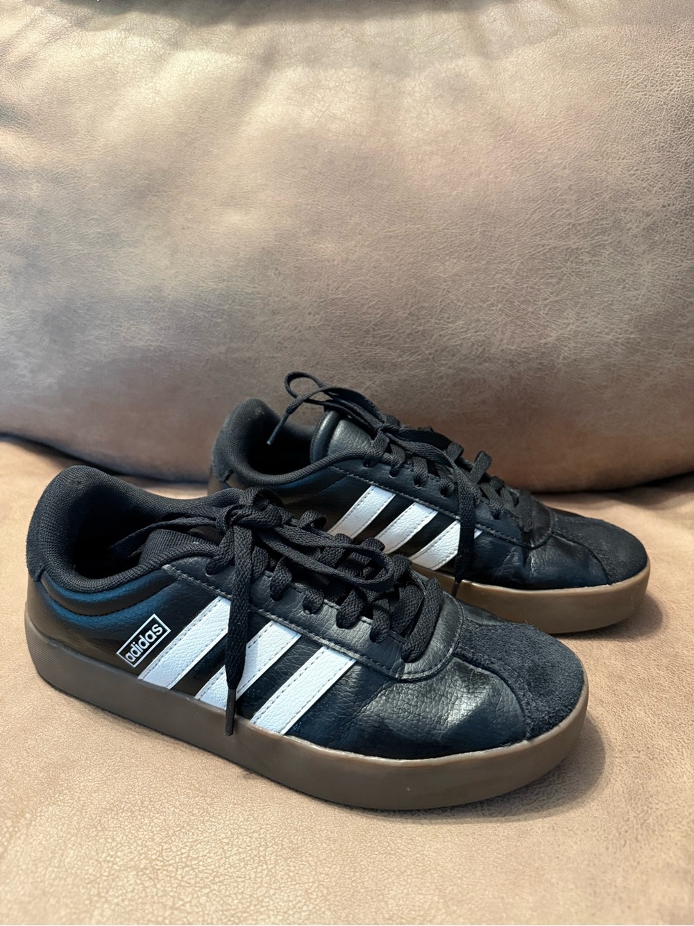 adidas Kids Black Sneakers with White Stripes and Gum Sole